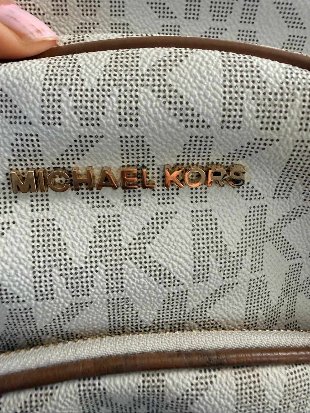 Michael Kors Cream & Brown MK Logo Backpack